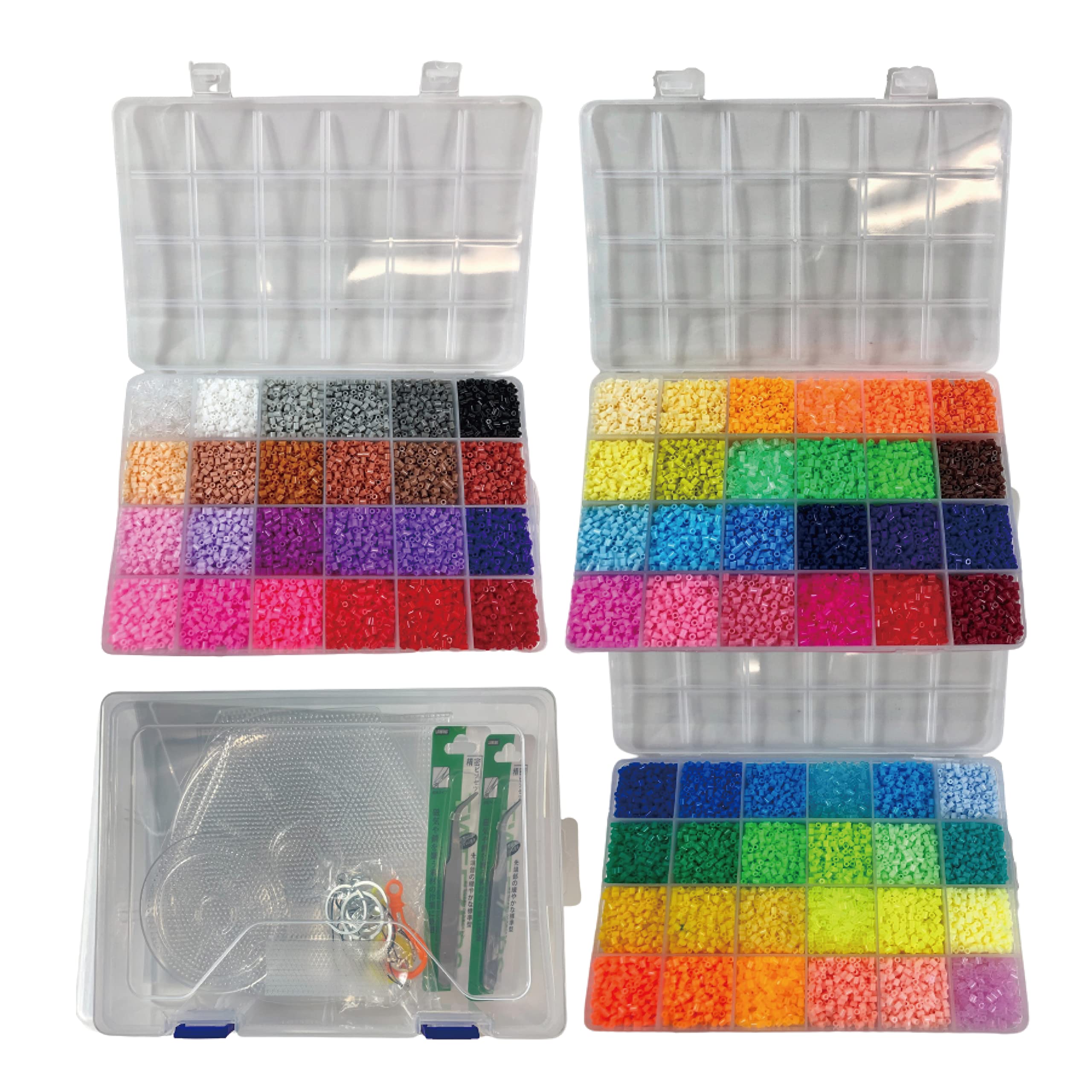 ナノアイロンアートビーズ アイロンで繋がる魔法のビーズ 72種類 ステンレスピンセット付き アイロンナノビーズ 2.6mm 33000個 ミニサイズ リフィル大型ケースセット 4個 補充ビーズ アクセ