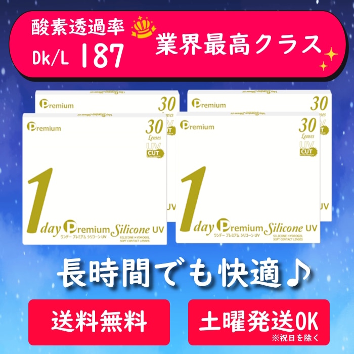 【30枚入 4箱セット】ワンデー プレミアム シリコーン UV／コンタクトレンズ／1day／計120枚／BC8.7／サイズ14.0mm 6,115円