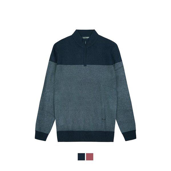 ブロック型組織ミックスハーフネックジップアップニットCDAA6KR3334
