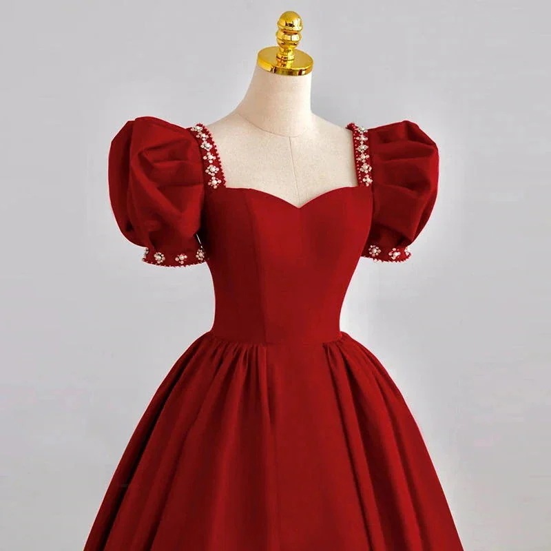 ウェア花嫁レッドウェディングプリンセスホーム婚約ドレスレディースチュチュスカート毎日着用可能