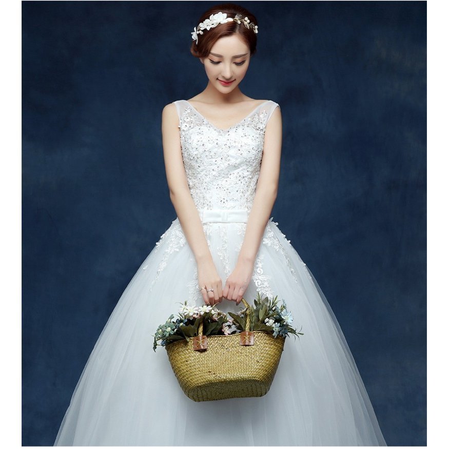 ウエディングドレス 白 ロングドレス パーティードレス 結婚式 二次会 Vネック ウェディング プリ