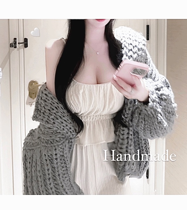 保護本能* 厚みのあるアバンフィット Bear hoodie cardigan / ニット カーディガン フードカーディガン ハンドメイド ロングカーディガン オーバーフィット ルーズフィット アウタ