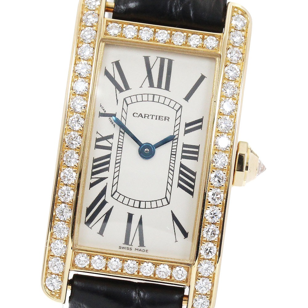 カルティエ CARTIER WB707231 タンクアメリカンSM K18YG ダイヤベゼル クォーツ レディース 良品 保証書付き_820953【中古】