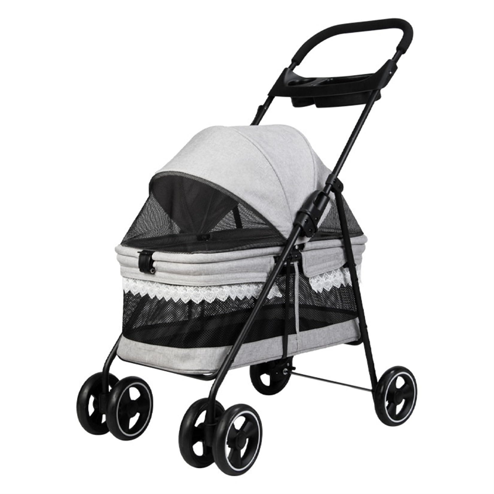 ペットカート レース設計 ワンタッチ折りたたみ式 前輪360回転 ブレーキ付き 衝撃吸収 キャリーバッグ 耐荷重15KG以内 コンパクト 中小型 猫犬兼用 軽量 通気 散歩 買い物 外出 旅行