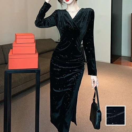 パーティードレス 結婚式 ワンピース ミディアム ひざ丈 オケージョン ドレス 韓国 ファッション レディース 春 秋 冬 ブライダル お呼ばれ コーデ 成人式 二次会 同窓会 20代 30代