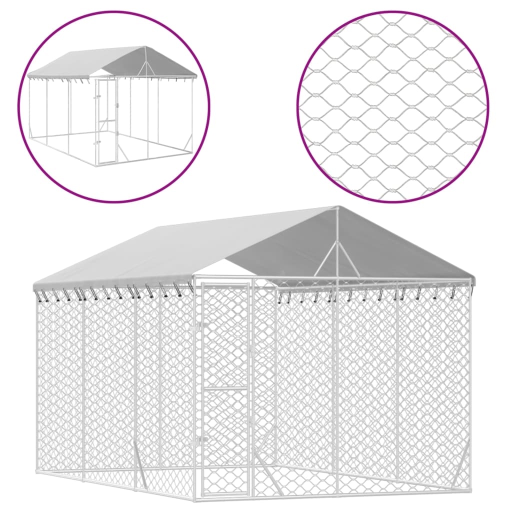 屋外犬小屋 屋根付き シルバー 3x4.5x2.5 m 亜鉛メッキ鋼製