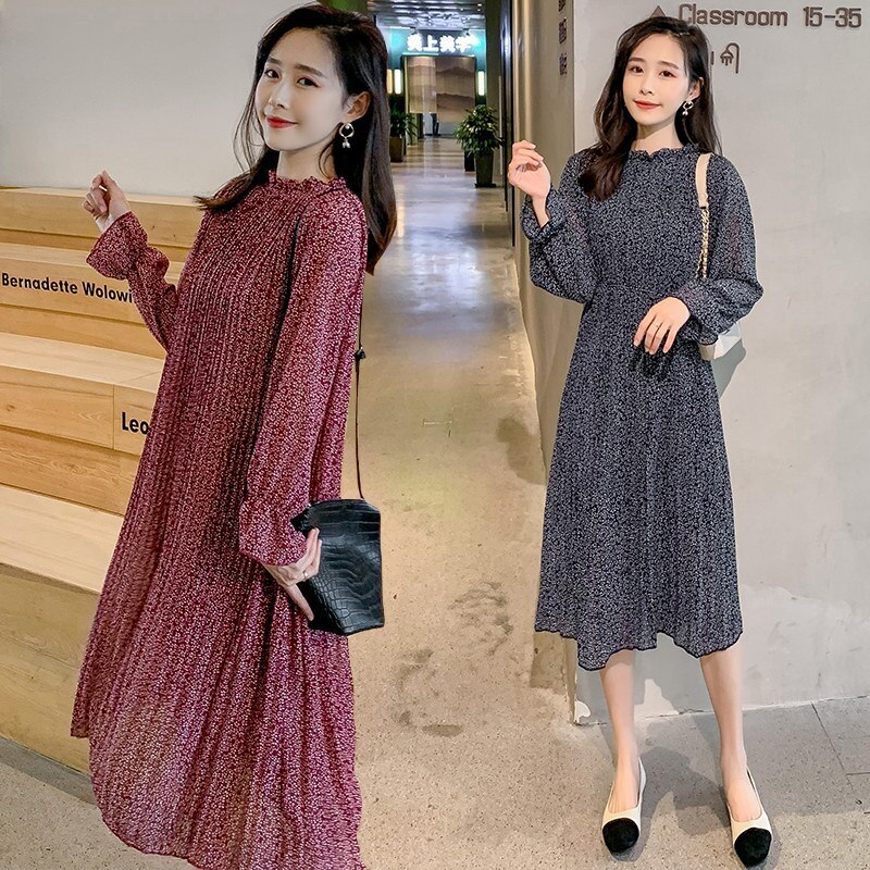 ワンピース フレアワンピース ワンピドレス 膝下 ミディアム丈 袖あり 長袖 ハイネック フレア シフォン かわいい 大人可愛い きれいめ シンプル カジュアル 大人 上品 おしゃれ