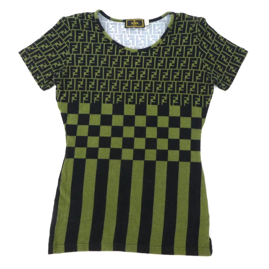 フェンディ FENDI その他トップス 半袖トップス ズッカ レーヨン/ポリウレタン カーキ/ブラック レディース e60140g