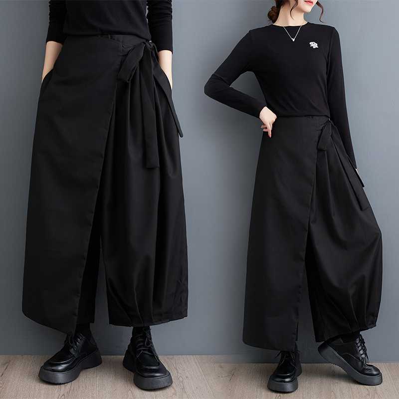 「ファットガール」 2023秋今週の割引は 25% オフです 九分丈 ワイドパンツ プリーツ ストラップ 偽2セット スラックス レディース おしゃれ ロングパンツ キュロットスカート メガ割