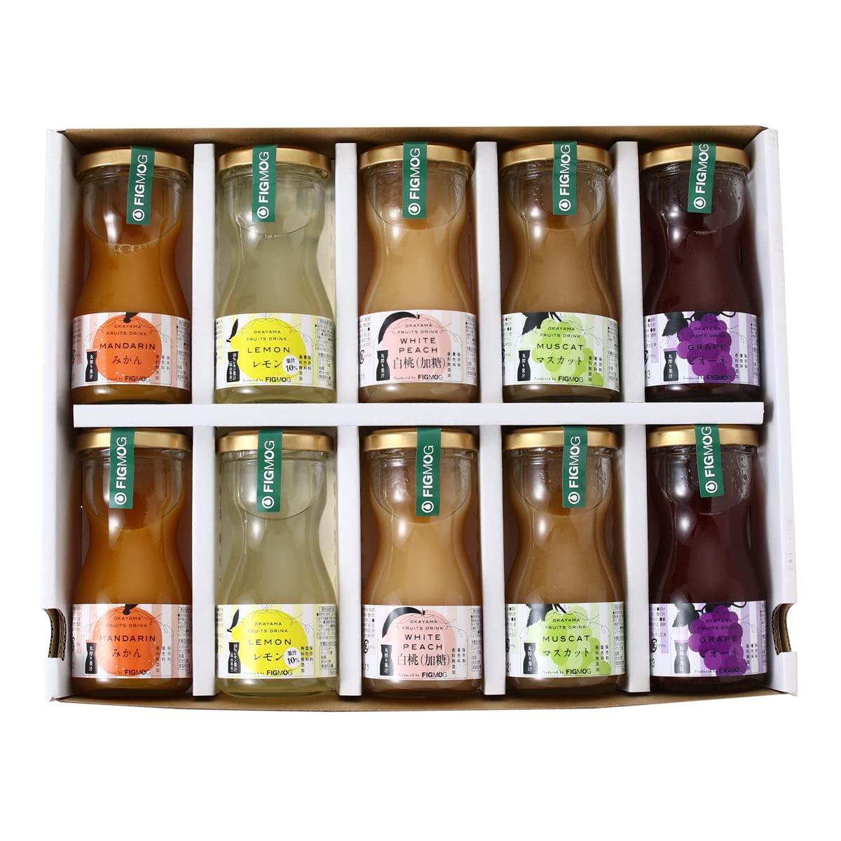 elims 岡山果実荒搾りジュース 10本入り(みかんレモン白桃マスカットピオーネ 各100ml×2本)