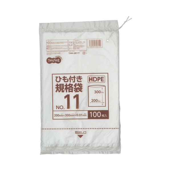 （まとめ）TANOSEE HDPE規格袋 紐あり11号 ヨコ200×タテ300×厚み0.01mm 1パック（100枚）(×30セット)