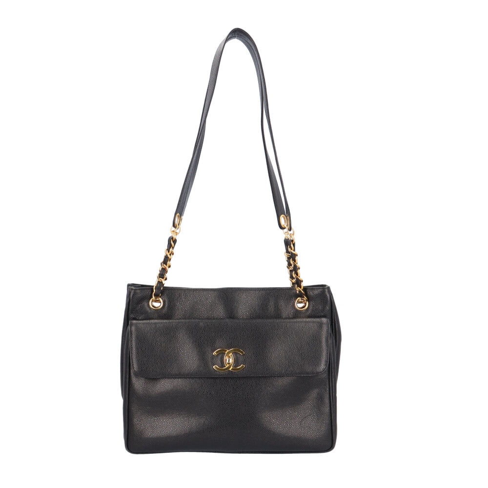 シャネル ココマーク トートバッグ キャビアスキン ブラック CHANEL 中古