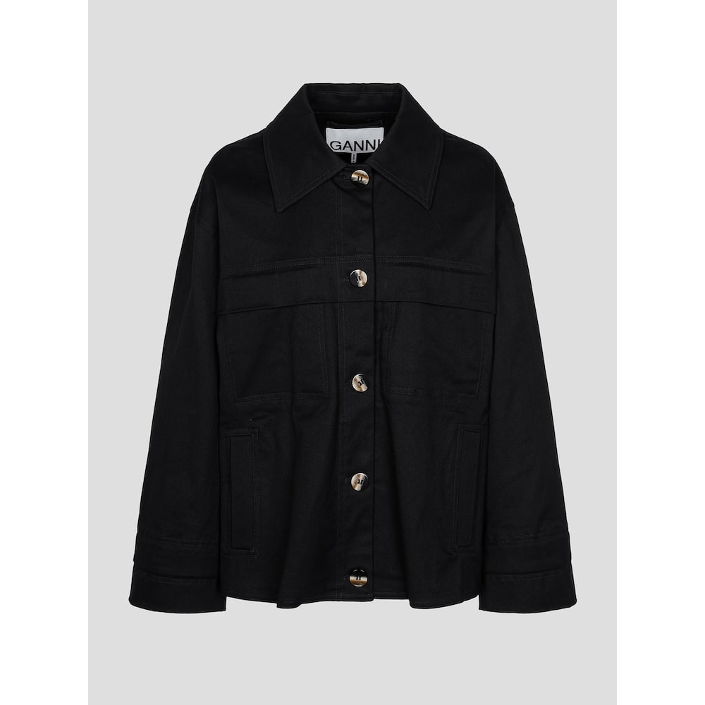 GANNI ヘリンボーンキャンバスジャケット-ブラック FW24/QN4539R015