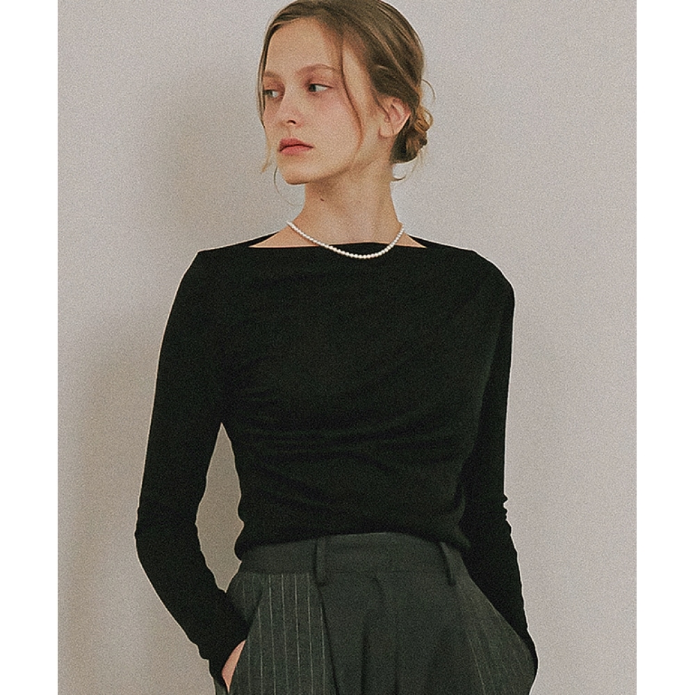 ロンロンドレープシャーリング長袖ブラック