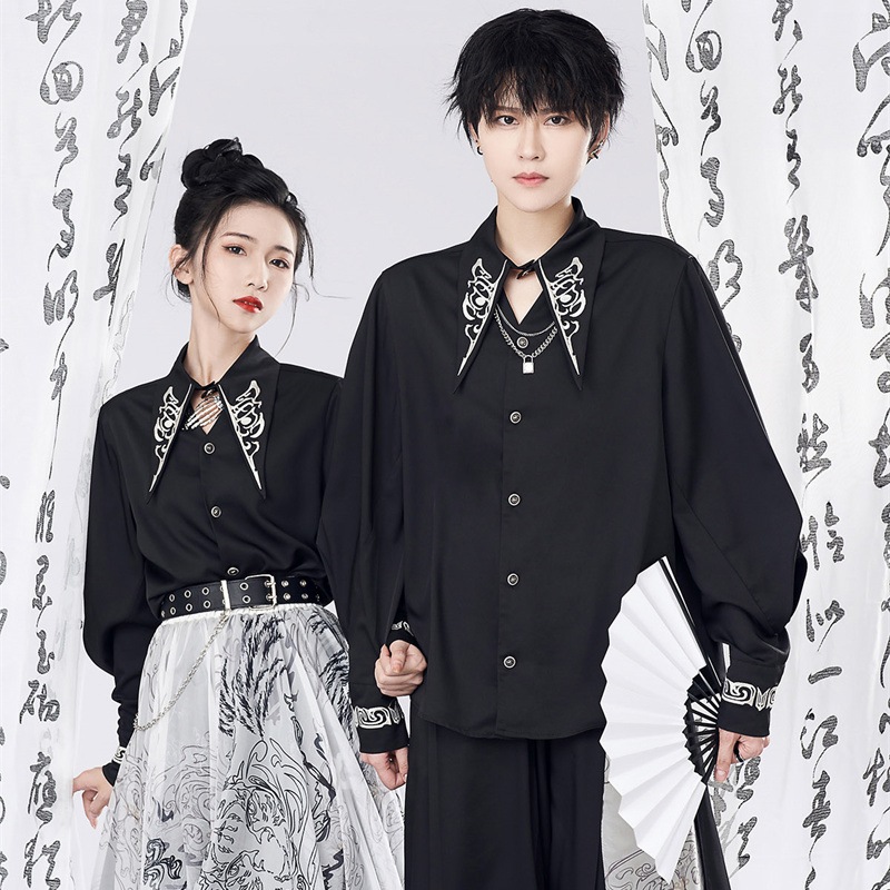 チャイナ風シャツ レディース 刺繍トップス ブラウス オリジナル レトロ 男女兼用 カップル