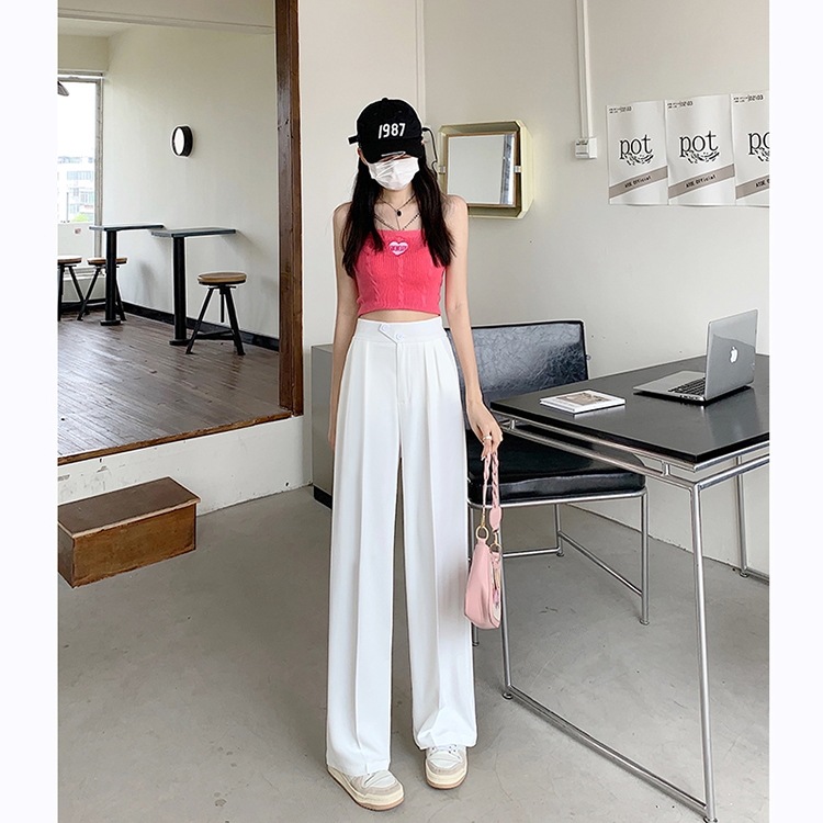 ボトムス ワイドパンツ ストレートパンツ ストレート ワイド ハイウエスト レトロ こなれ感 ラフ 無地 夏 10代 20代 30代 個性的 ホワイト ブラック カーキ ピンク S M L XL