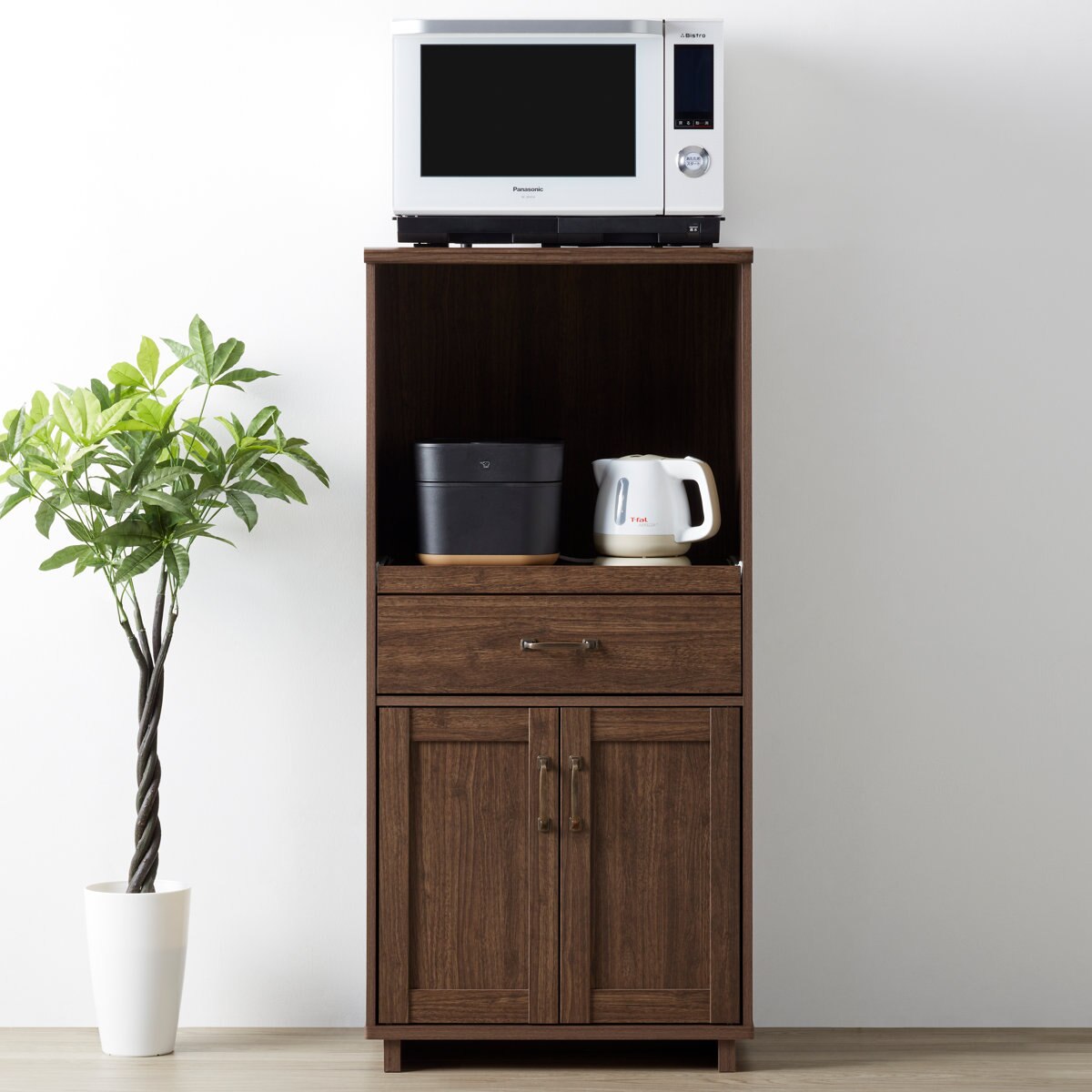 レンジ台 シンプルモダン Cosalo 約幅59cm 収納棚 キッチンラック キッチンボード キッチン収納 家電収納 棚 レンジラック 台所収納 ウォールナット風 収納ラック おしゃれ