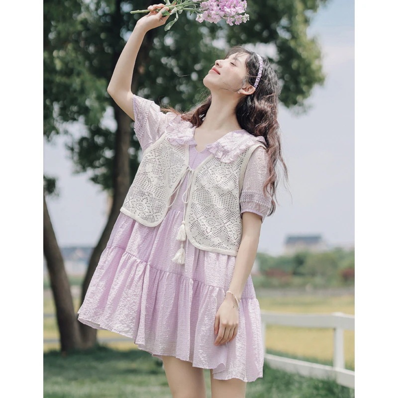 日本の年齢を軽減する新鮮で甘いルーズドレス2024夏実店舗婦人服