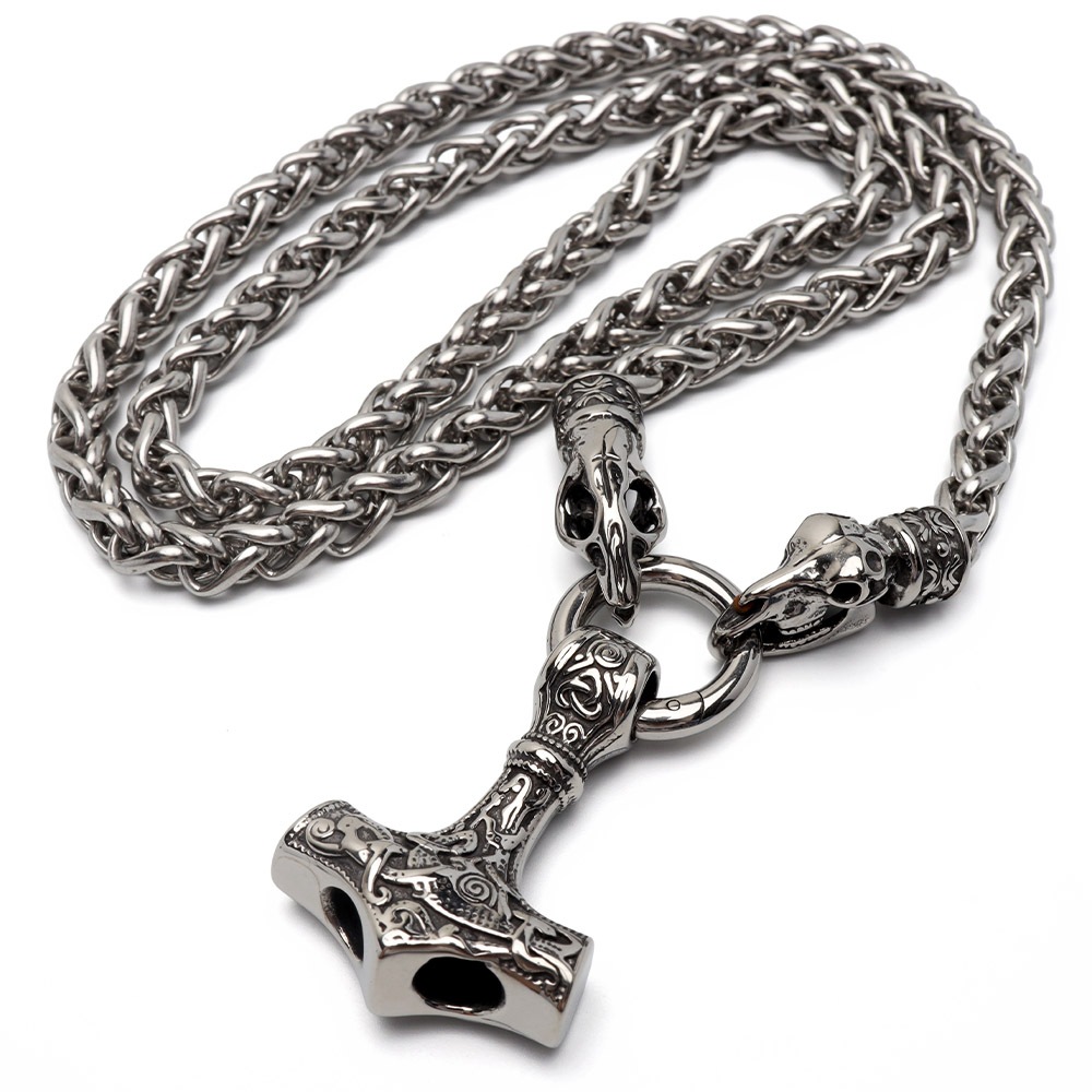 ステンレス スカルとハンマーのネックレス [n1090]ネックレス