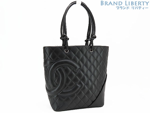 ほぼ新品シャネルカンボンラインミディアムトートバッグショルダーバッグハンドバッグブラックブラックカーフレザーA25167
