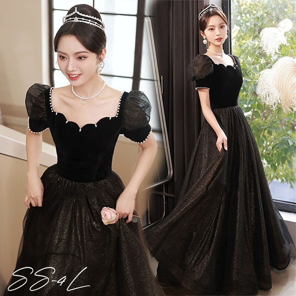 大きいサイズ イブニングドレス 演奏会 ピアノ発表会 袖付き ワンピース Aライン ステージドレス 二次会 女子会 成人式 パーティードレス 大人 可愛い ドレス 大人 ピアノ 発表会 ロング丈 ぽっ