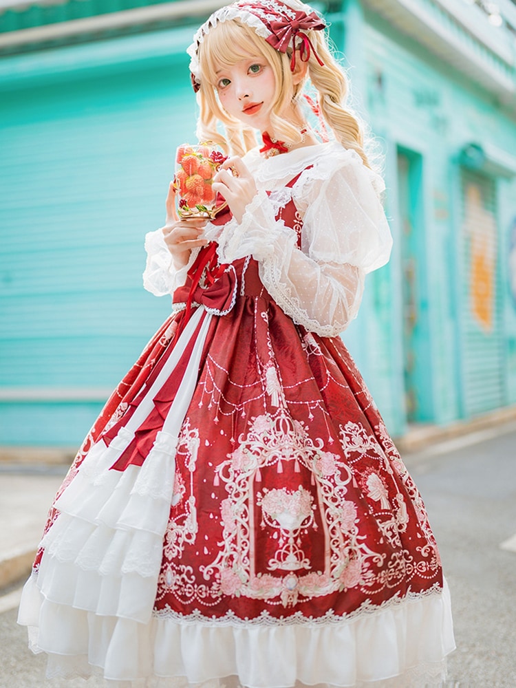 新年を祝うロリータデイリーニューイヤーシャツ レッドjskツインロリータドレス冬