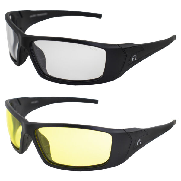 オメガAlpha Omega 2 Motorcycle Sunglasses Z87.1 2 Pairs w/Yellow & Clear to Smoke Lens