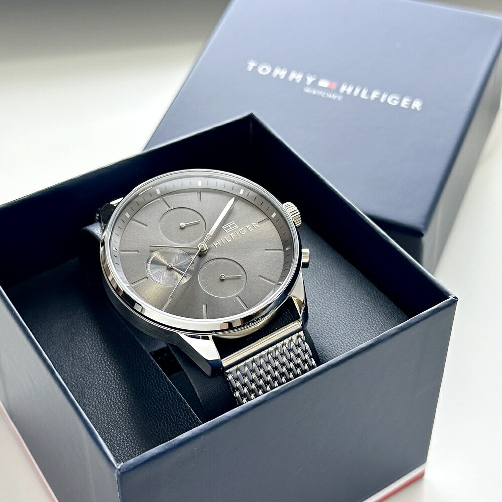 トミーヒルフィガー 腕時計 手表 仕事用 通勤 通学 メンズ メンズ腕時計 大きい 文字盤 グレー ステンレス シルバー 男性 ブランド 時計 男友達 彼氏 夫 父 上司 同僚 誕生日プレゼント ギフ