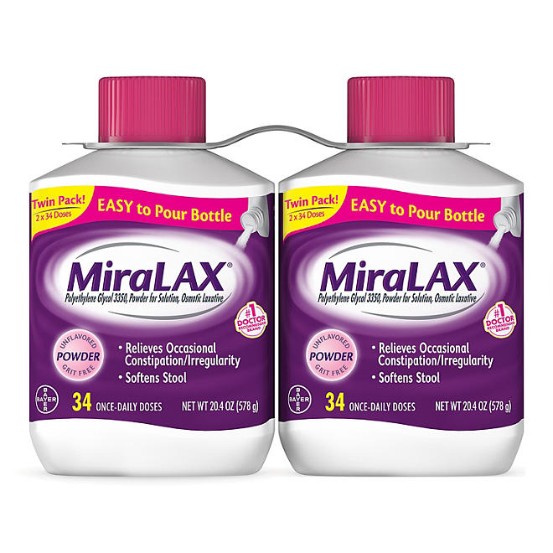 MiraLAX Laxative Powder for Gentle Constipation Relief 34 doses, 2 ct.