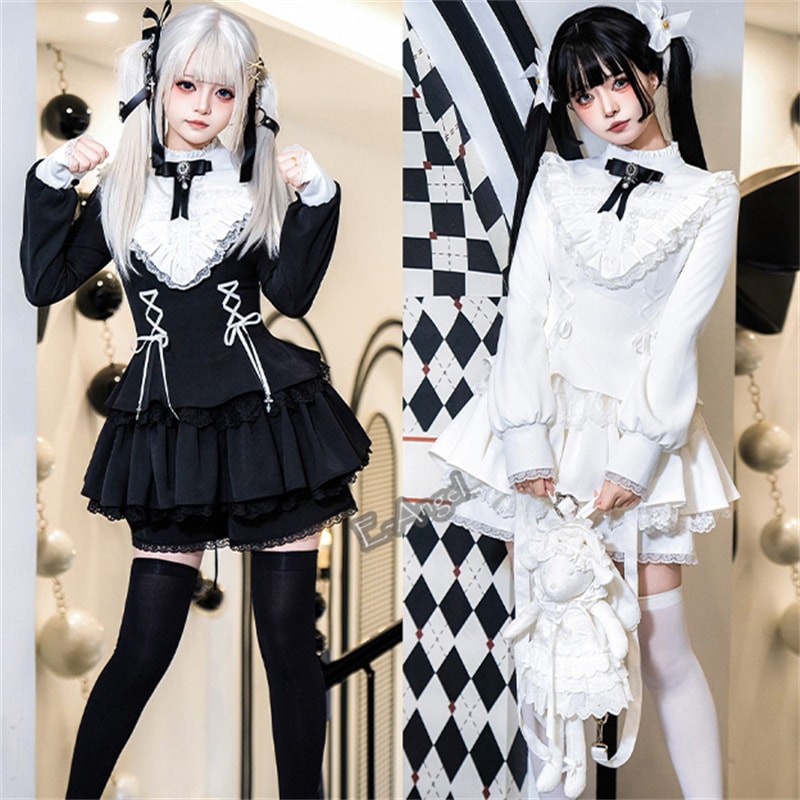 ゴスロリ コスプレ ロリータ ワンピース ミニ丈 長袖 かわいい 十字架 レトロ ドレス ゴシック コスチューム 黒 白 コンカフェ イベント パーティー ダンス 6,798円