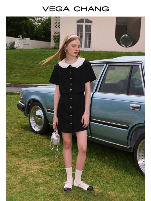 夏用フレンチブラックドレスハイエンド細ウエストスリミングヘップバーン風スカート