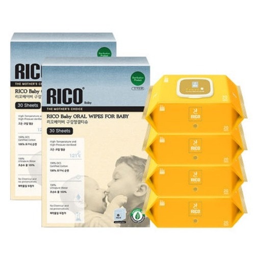 リコ121度種子無菌口腔清潔ティッシュ30枚×2パック+83坪量ポータブル水ティッシュ20枚×4パック