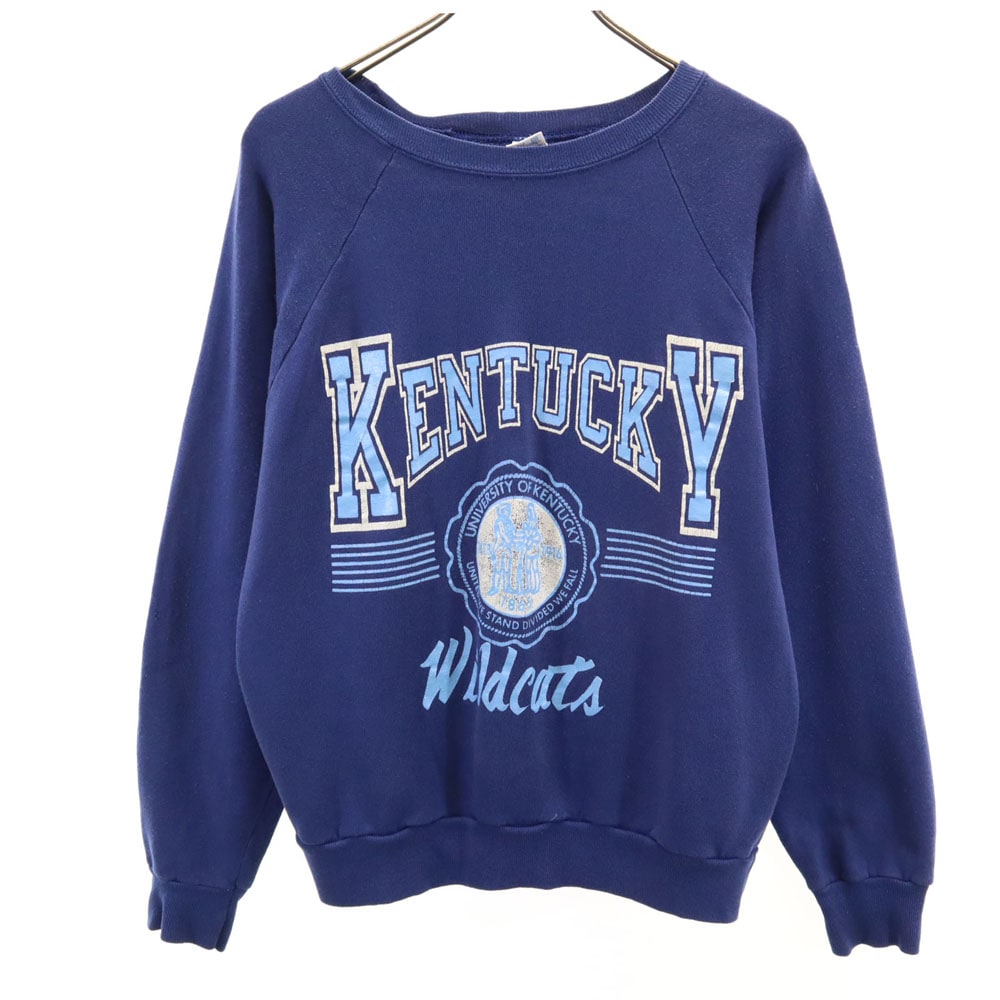 80s USA製 ヴィンテージ トリコタグ カレッジ 長袖 スウェット トレーナー L 青紺 裏起毛 レディース