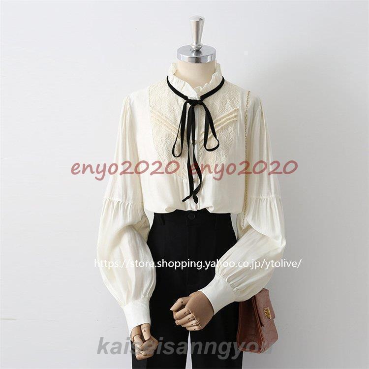 安い商品 今日だけ ブラウス レディース 長袖 フリル 立ち襟 リボンタイ きれいめ 立ち襟 トップス ボリューム袖 リボンタイフリルブラウス ギフトポイント