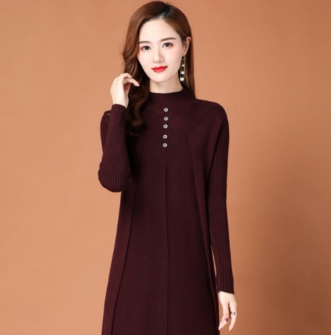 ワンピース ロング丈 袖あり 長袖 ハイネック フレア デザイン ボタン 美ライン ニュアンス 伸縮性 ニット カラバリ かわいい 大人可愛い きれいめ シンプル カジュアル 大人 上品 おしゃれ 7,512円