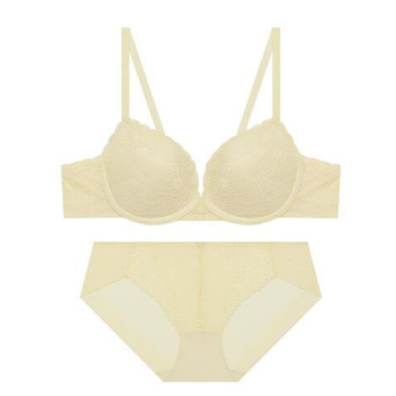 テンダー レース ノーワイヤ ブラ パンツ セット - ライトベージュ 80B 100