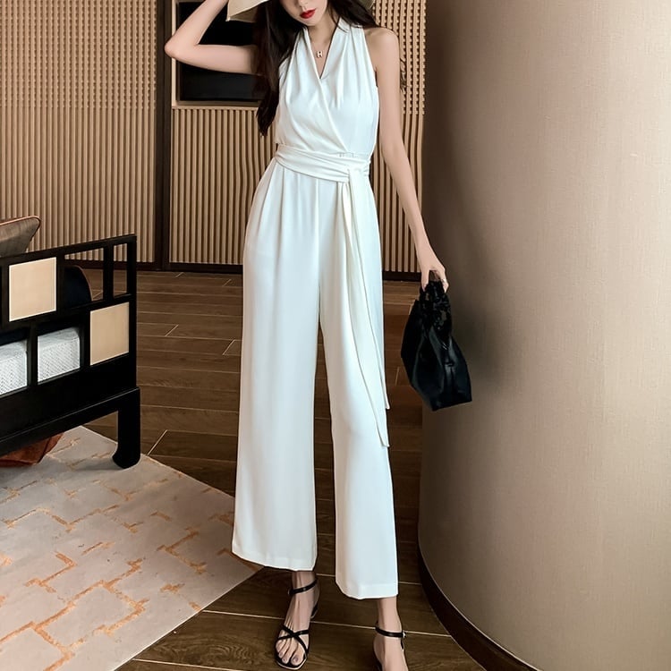 2color レディース セットアップ サロペット オールインワン パンツドレス ホルターネック