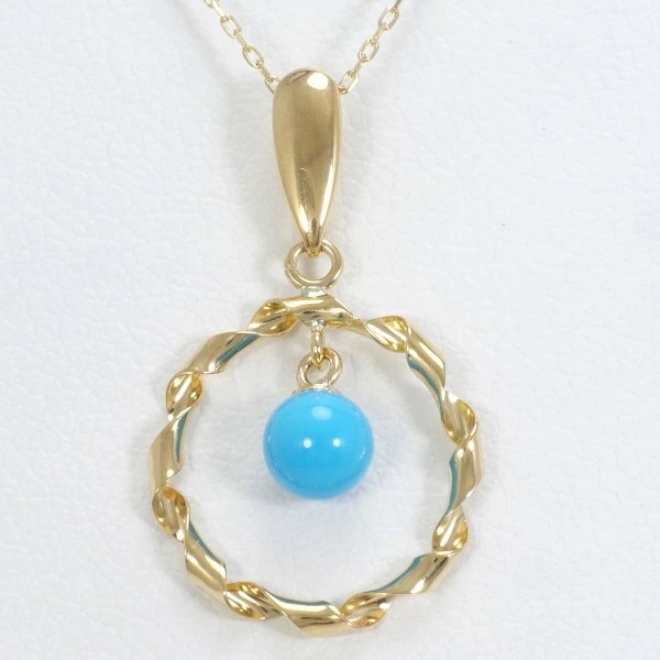 K18 18金 YG イエローゴールド ネックレス ターコイズ 約40cm ジュエリー 中古