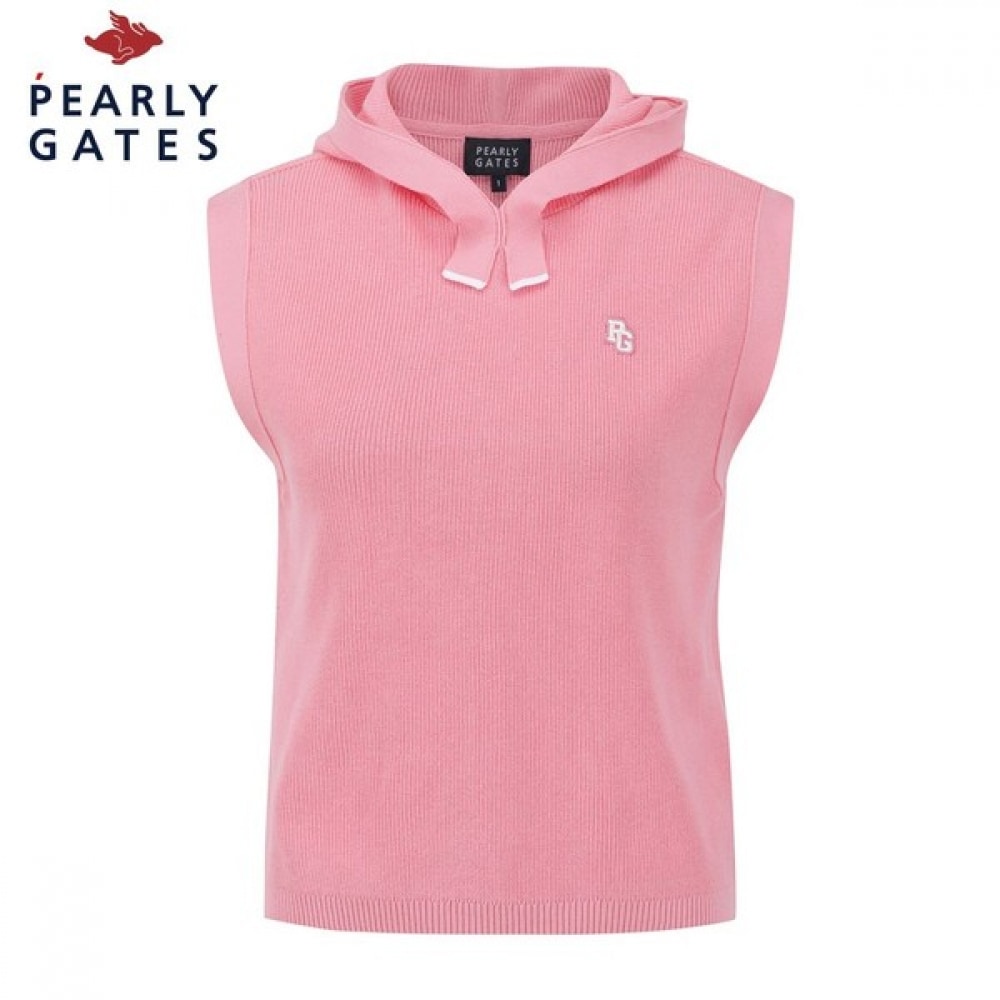 [パリゲイツ] レディーススマイルロゴパッチフード付きニットベスト