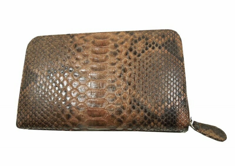 ANiSIE アニシエ レザーコレクション 長財布 高級蛇革パイソン ラウンドジップ 大蛇本革 福財布 クラッチタイプ (Mix Brown) ブラウンミックス 1510002