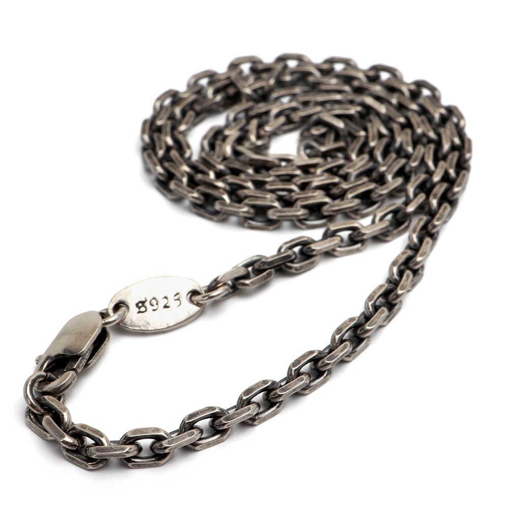 925 4面カットあずきチェーン 燻し加工 幅3mm [cs034]