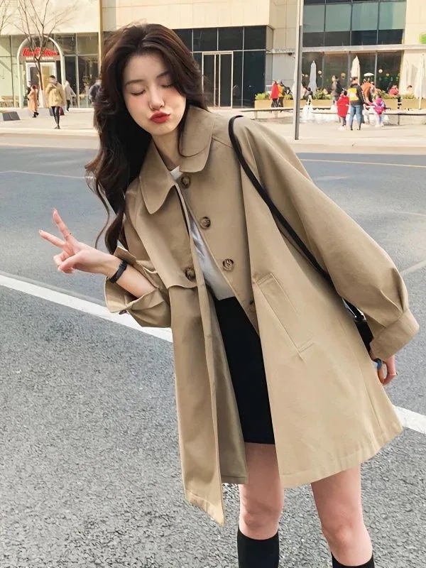 韓国ファッション ランタン袖 トレンチコート ジャケット セミロング 春秋 新作 カジュアル 百掛け トップス ジャケット