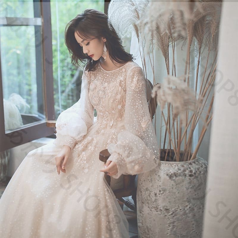 予約受付中パーティードレス 花嫁 結婚式 ウエディングドレス 海外挙式 二次会 ブライダル ロングドレス 前撮り フォーマルドレス 小きい シンプル ワンピース 長袖 海外旅行 撮影用 ワンピース ふ