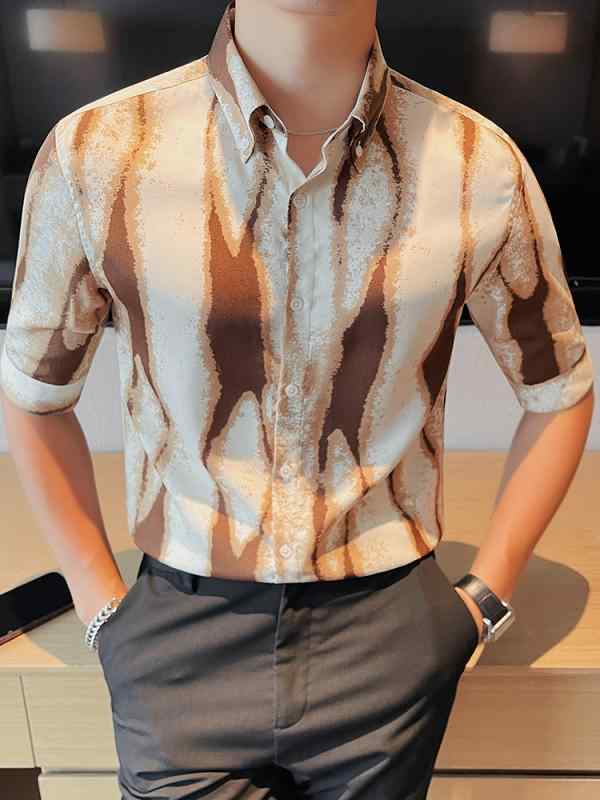 シャツ トップス メンズ おしゃれ スタイリッシュ 紳士 半袖 男性 夏 薄手 大きいサイズ カジュアル スリムフィット ポリエステル プリント 5,458円