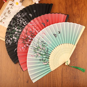 【1点ご購入 で10点プレゼントいたします】扇子の扇子の中にフリンジの女性の折りたたみ古典古代夏の黒い竹の扇子