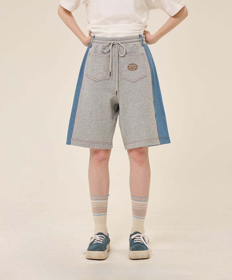 DENIM SWEAT SHORTS [LIGHT GRAY]