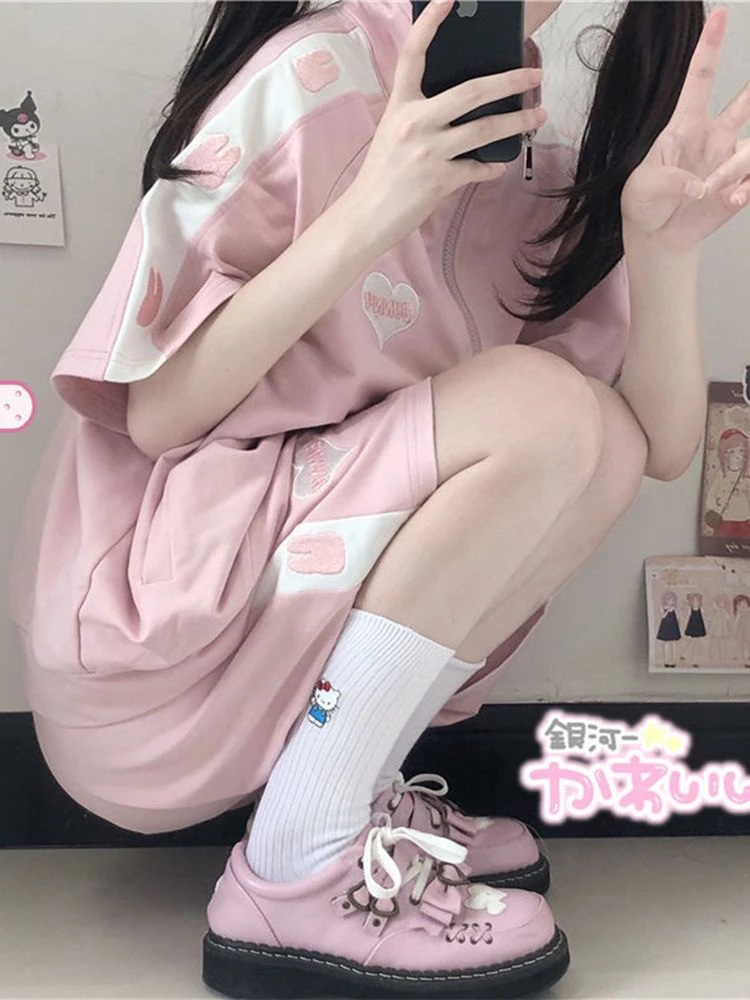 カジュアル2点セット セットアップ 半袖ショーツ 夏 スポーツウェア スウェット 韓国版 セットアップ ファッション 韓国 ルーズ セットアップ