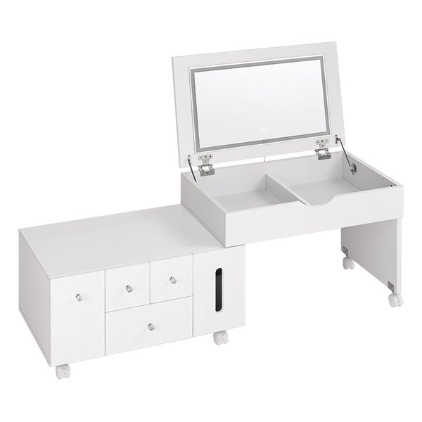 伸縮式コスメワゴン 約 幅67122.5×奥行42.5×高さ46/85cm ホワイト MUD-6629WH