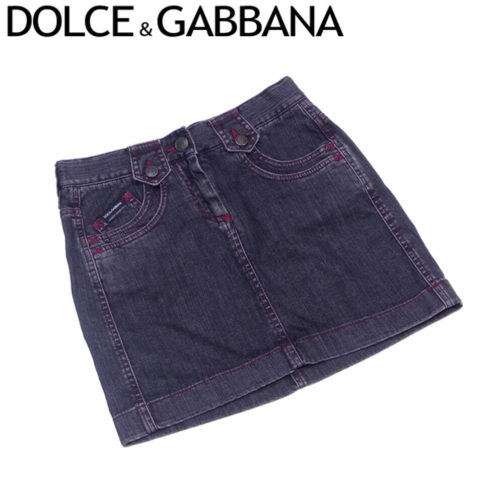 スカート タイト ミニ ブラックデニム 36サイズ ドルガバ ブラック レッド 中古