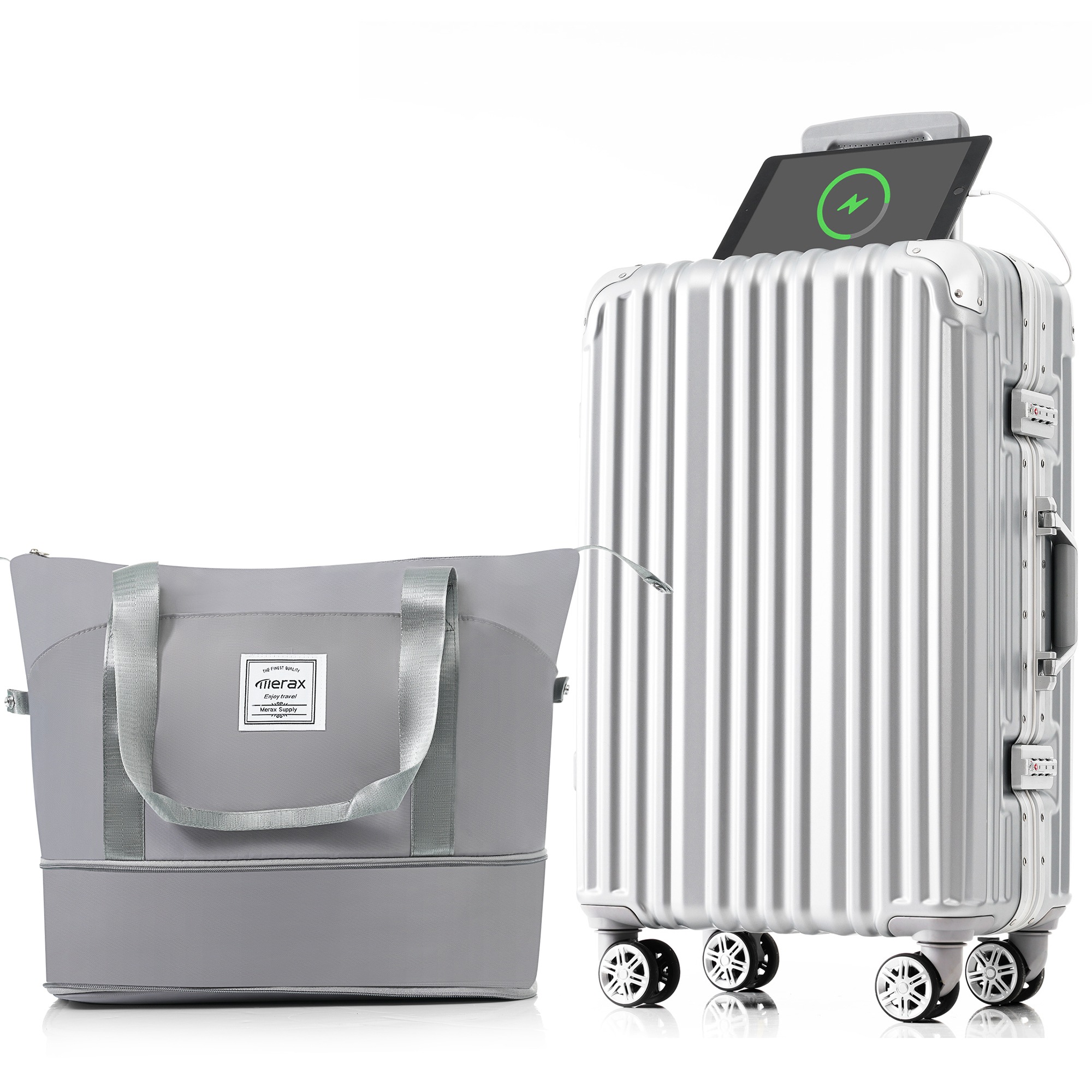 スーツケース Sサイズ アルミ ストッパー付き USBポートドリンクホルダー キャリーケース キャリーバッグ 1日~3日 小型 トートバッグ ハンドバッグ レディース バッグ 手提げ 軽量 大容量 軽